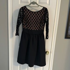 Black Fit and Flare Cocktail Dress with 3/4 Sleeves